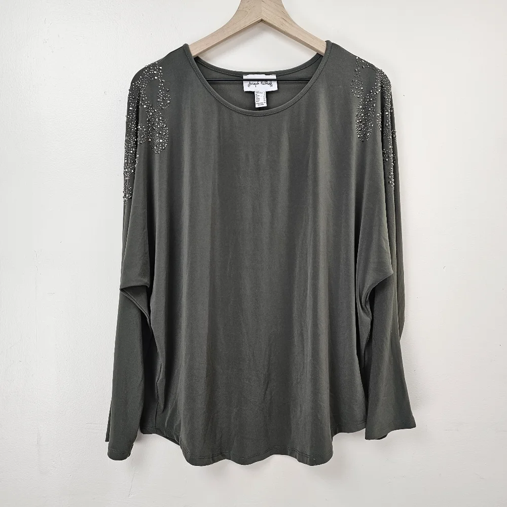 Joseph Ribkoff Women's Avocado Rhinestone Top Size 14 - Picture 2 of 7